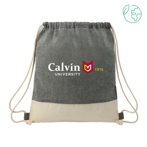  Split Recycled Cotton Natural/Black Drawstring Bag - University Logo 1876 Horizontal