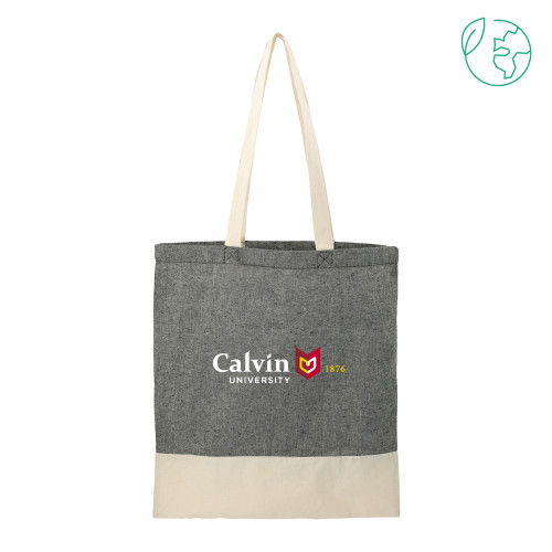  Split Recycled Black Cotton Twill Convention Tote - University Logo 1876 Horizontal