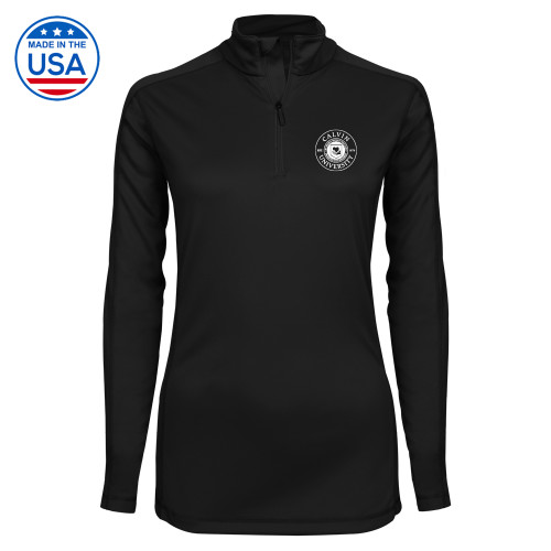  Syntrel Womens Black Interlock 1/4 Zip - Calvin University English Seal - 150th Anniversary