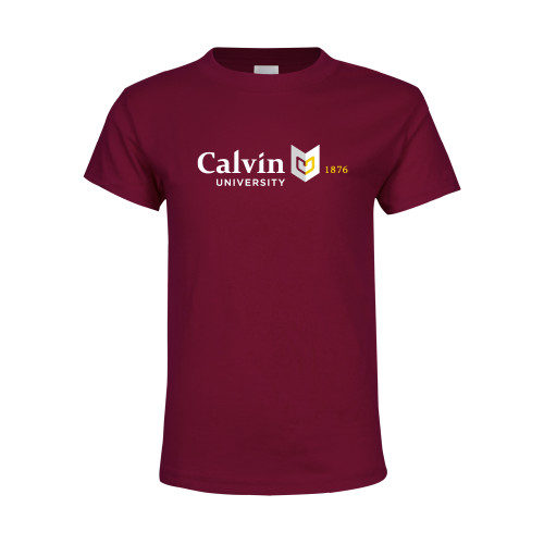  Youth Maroon T Shirt - University Logo 1876 Horizontal