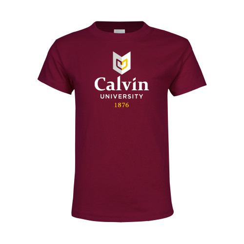  Youth Maroon T Shirt - University Logo 1876 Vertical