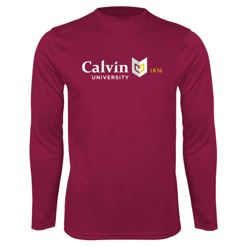  Maroon Performance Long Sleeve Shirt - University Logo 1876 Horizontal