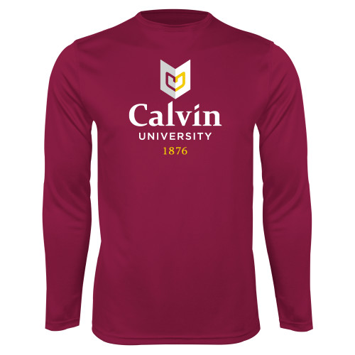  Maroon Performance Long Sleeve Shirt - University Logo 1876 Vertical