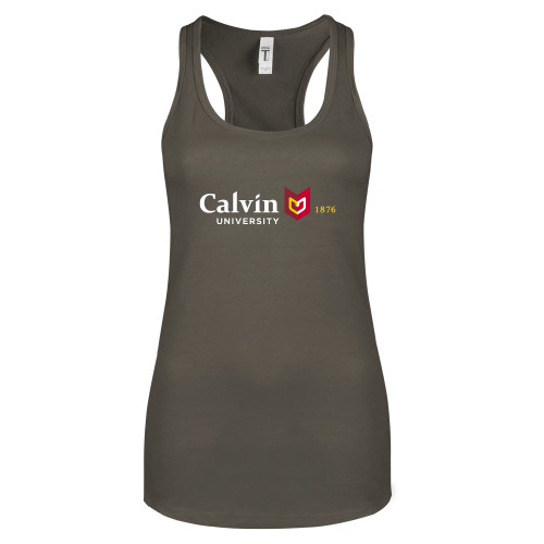  Next Level Womens Charcoal Racerback Tank - University Logo 1876 Horizontal