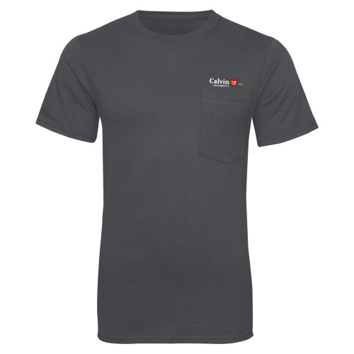  Charcoal T Shirt w/Pocket - University Logo 1876 Horizontal