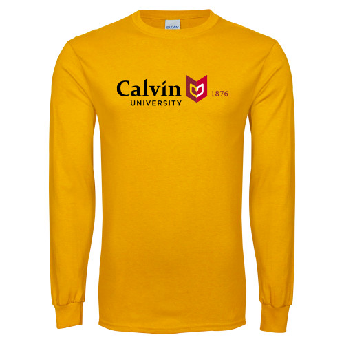  Gold Long Sleeve T Shirt - University Logo 1876 Horizontal