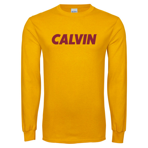  Gold Long Sleeve T Shirt - Calvin Wordmark