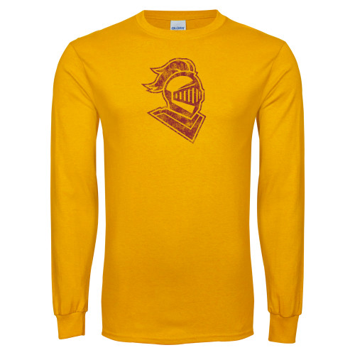  Gold Long Sleeve T Shirt - Knight Head Distressed