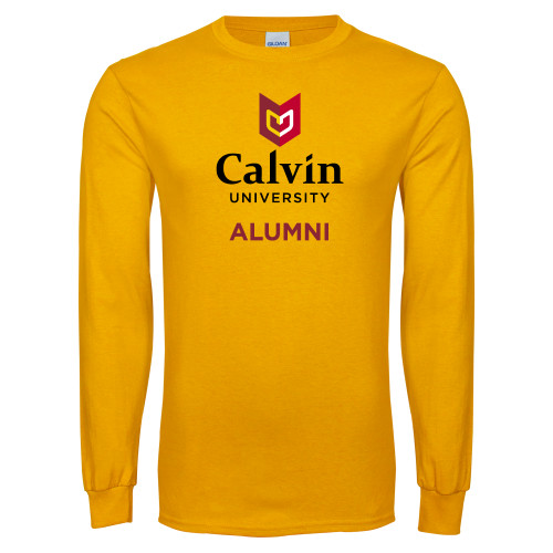  Gold Long Sleeve T Shirt - Alumni University Logo Vertical