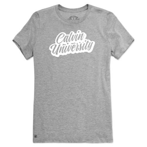  Fall Rush Ladies Athletic Grey T Shirt - Calvin University Script Shadow