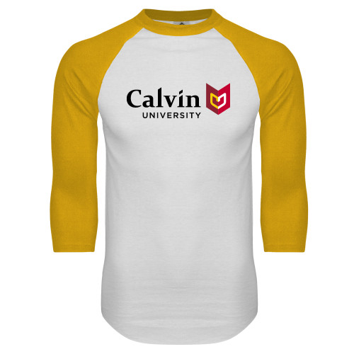  White/Gold Raglan Baseball T Shirt - University Logo Horizontal