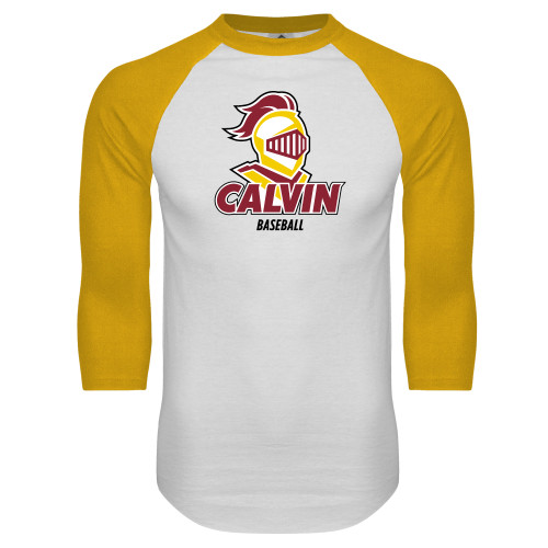  White/Gold Raglan Baseball T Shirt - Baseball Stacked