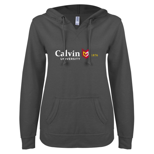 Main Image for  ENZA Womens Dark Heather V Notch Raw Edge Fleece Hoodie