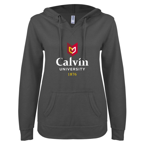 Main Image for  ENZA Womens Dark Heather V Notch Raw Edge Fleece Hoodie