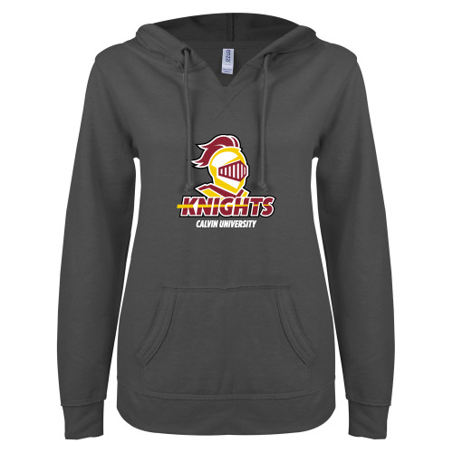 Main Image for  ENZA Womens Dark Heather V Notch Raw Edge Fleece Hoodie