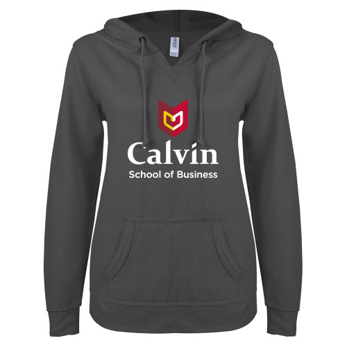 Main Image for  ENZA Womens Dark Heather V Notch Raw Edge Fleece Hoodie