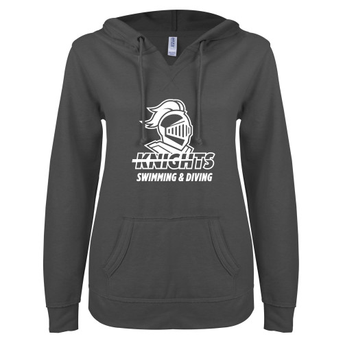 Main Image for  ENZA Womens Dark Heather V Notch Raw Edge Fleece Hoodie