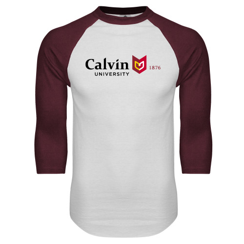  White/Maroon Raglan Baseball T Shirt - University Logo 1876 Horizontal