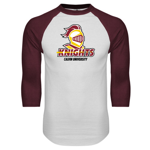  White/Maroon Raglan Baseball T Shirt - Knights with University