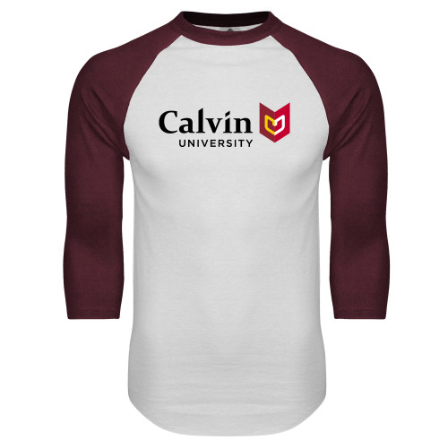  White/Maroon Raglan Baseball T Shirt - University Logo Horizontal