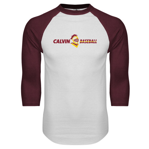  White/Maroon Raglan Baseball T Shirt - Baseball Horizontal