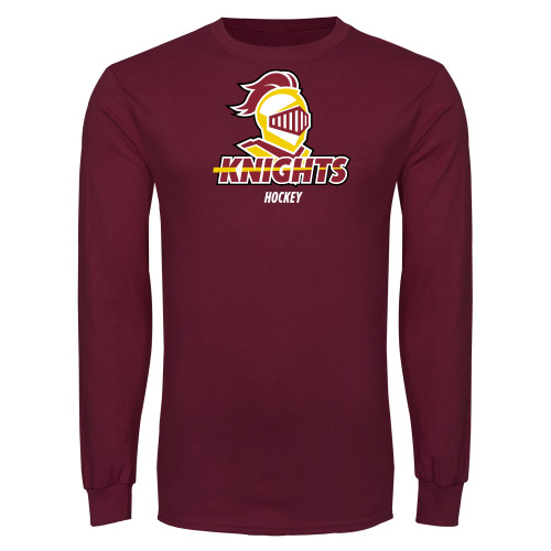  Maroon Long Sleeve T Shirt - Hockey Stacked
