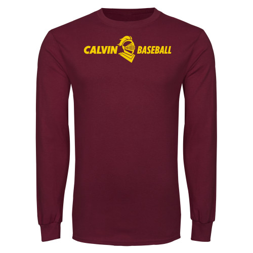  Maroon Long Sleeve T Shirt - Baseball Horizontal
