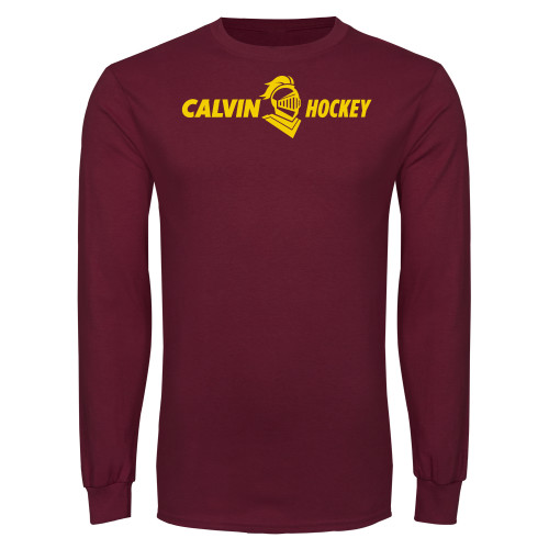  Maroon Long Sleeve T Shirt - Hockey Horizontal