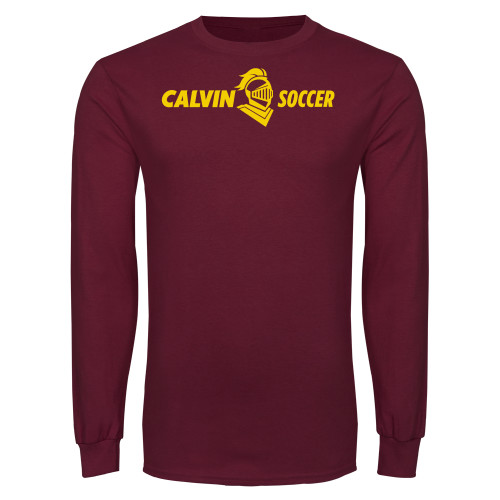  Maroon Long Sleeve T Shirt - Soccer Horizontal