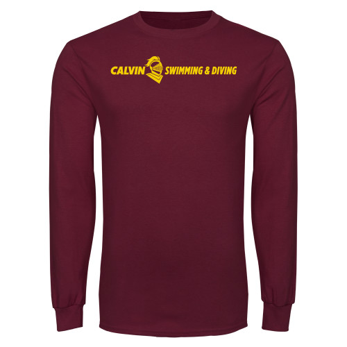  Maroon Long Sleeve T Shirt - Swimming and Diving Horizontal