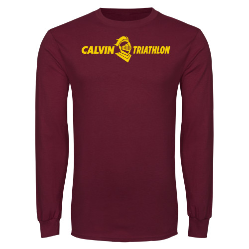  Maroon Long Sleeve T Shirt - Triathlon Horizontal