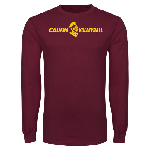 Maroon Long Sleeve T Shirt - Volleyball Horizontal