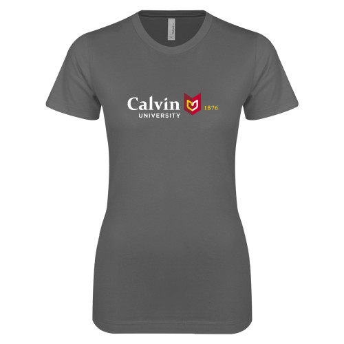  Next Level Womens Charcoal Boyfriend Tee - University Logo 1876 Horizontal