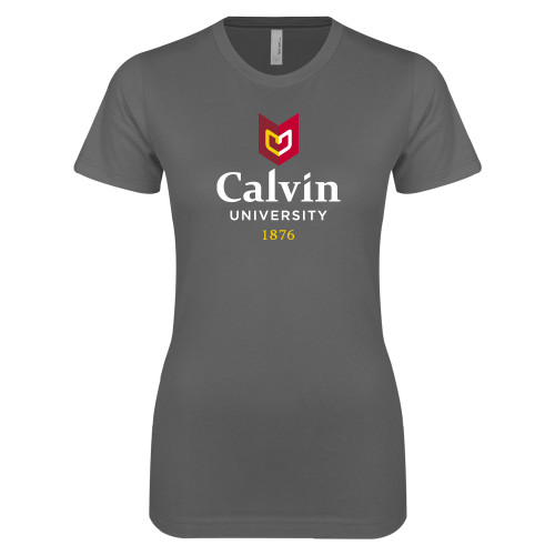  Next Level Womens Charcoal Boyfriend Tee - University Logo 1876 Vertical