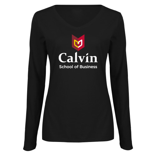  Womens Black Long Sleeve V Neck Tee  - School of Business