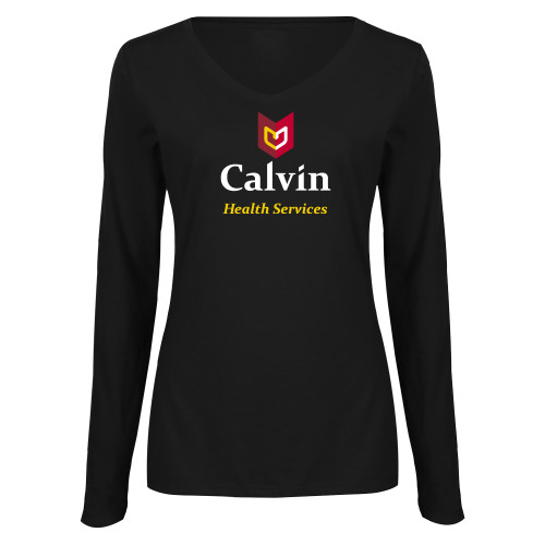  Womens Black Long Sleeve V Neck Tee  - Health Services