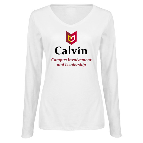  Womens White Long Sleeve V Neck Tee  - Campus Involvement and Leadership