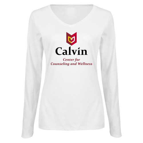  Womens White Long Sleeve V Neck Tee  - Center for Counseling and Wellness