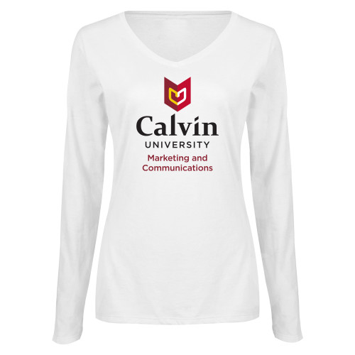  Womens White Long Sleeve V Neck Tee  - Marketing and Communications