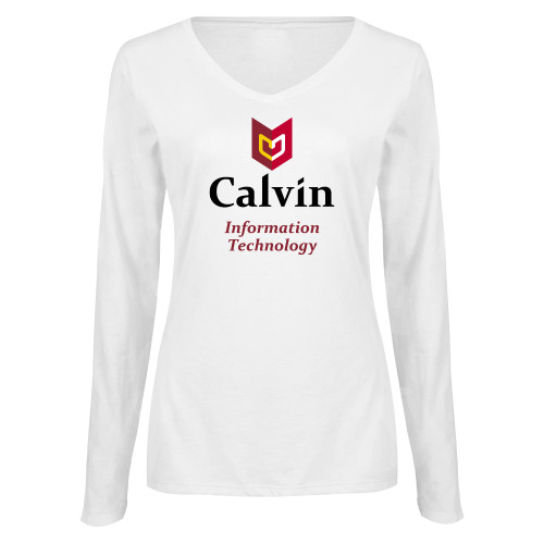  Womens White Long Sleeve V Neck Tee  - Information Technology