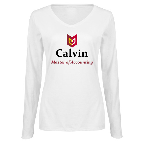  Womens White Long Sleeve V Neck Tee  - Master of Accounting