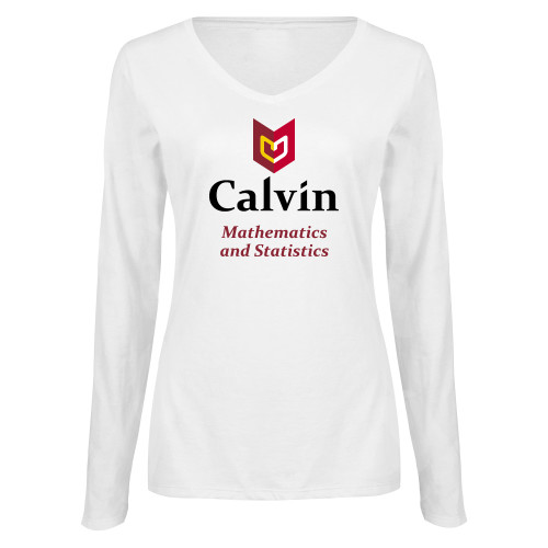  Womens White Long Sleeve V Neck Tee  - Mathematics and Statistics