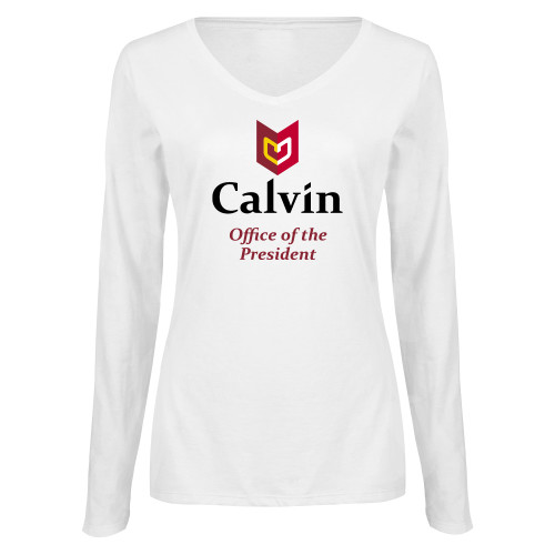  Womens White Long Sleeve V Neck Tee  - Office of the President