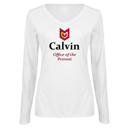  Womens White Long Sleeve V Neck Tee  - Office of the Provost
