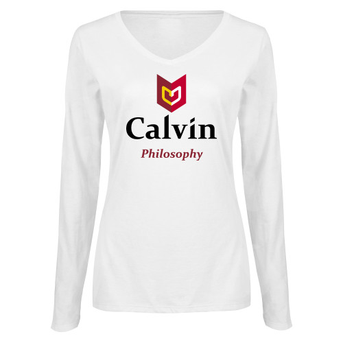  Womens White Long Sleeve V Neck Tee  - Philosophy