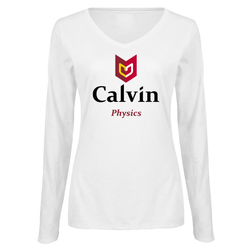 Womens White Long Sleeve V Neck Tee  - Physics
