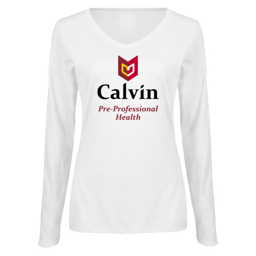  Womens White Long Sleeve V Neck Tee  - Pre Professional Health