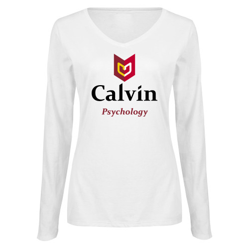  Womens White Long Sleeve V Neck Tee  - Psychology