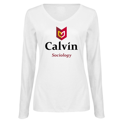  Womens White Long Sleeve V Neck Tee  - Sociology
