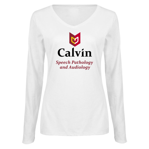  Womens White Long Sleeve V Neck Tee  - Speech Pathology and Audiology